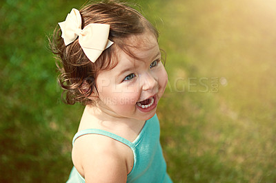 Buy stock photo High angle shot of an adorable little girl outside