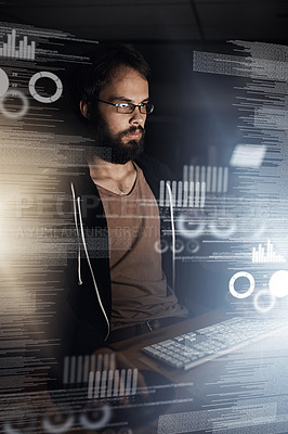 Buy stock photo Cropped shot of a young computer programmer working on source code