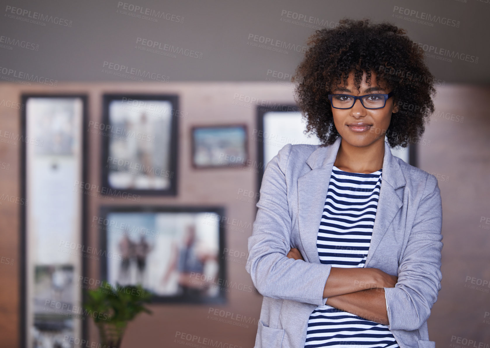 Buy stock photo Home office, portrait and confident businesswoman with glasses, pride and professional at window. Female person, business and woman with arms crossed for break or startup and entrepreneur indoors