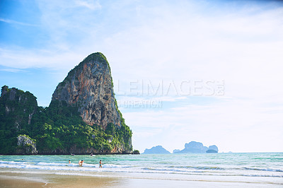 Buy stock photo Shot of an idyllic tropical beach with no people
