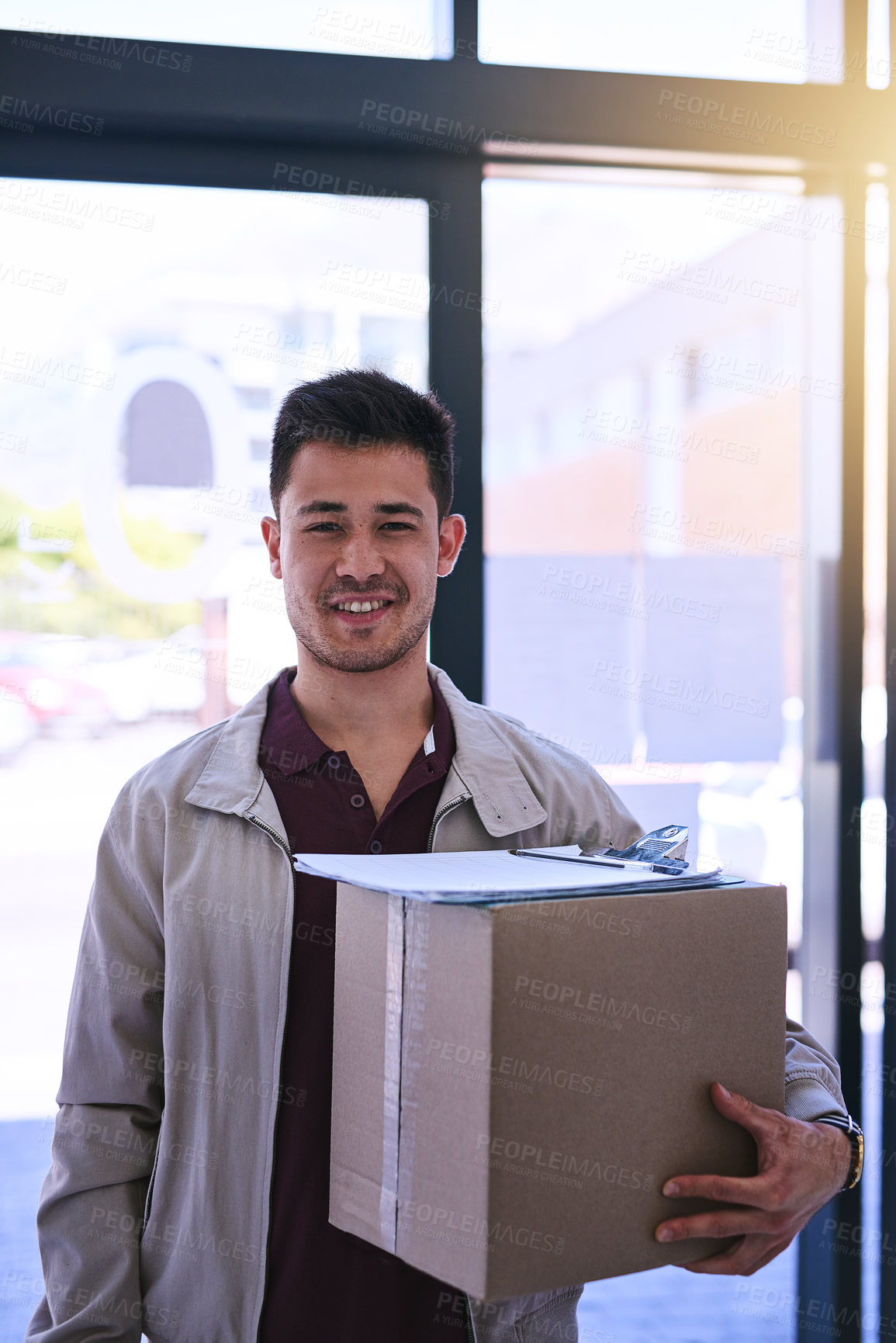 Buy stock photo Portrait of a courier making a delivery