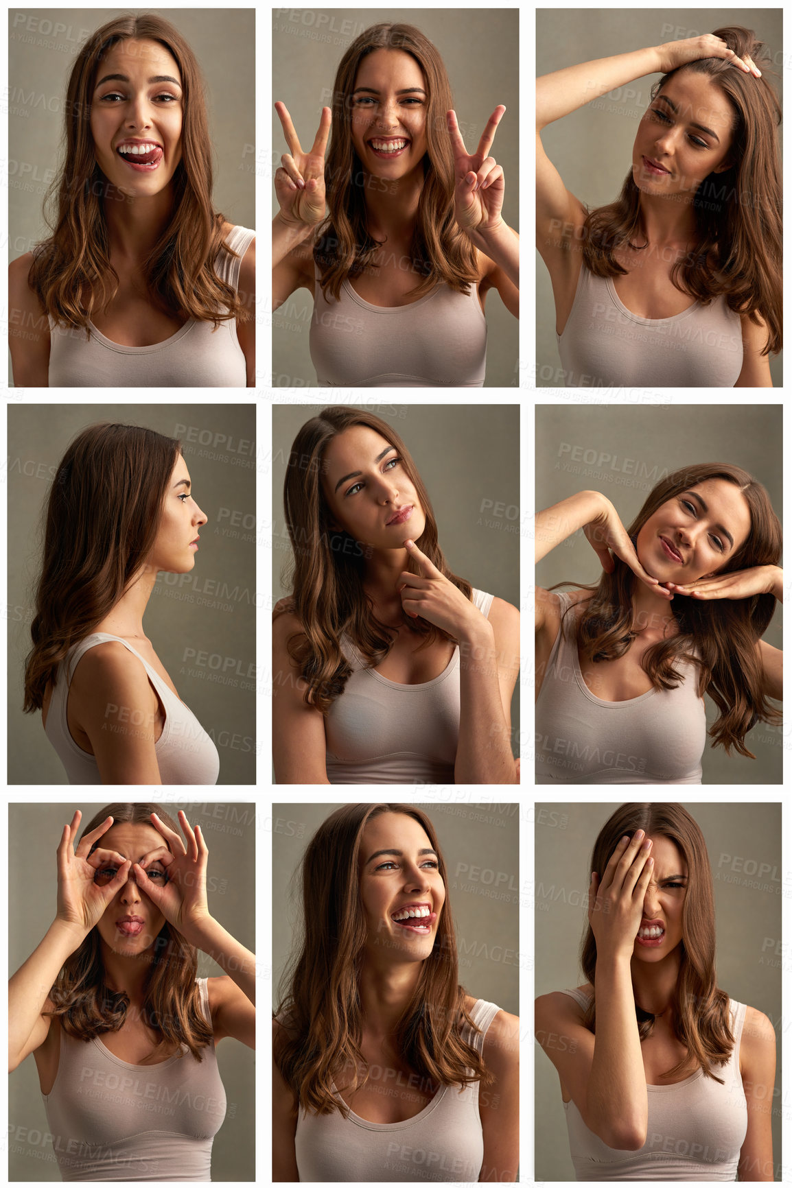 Buy stock photo Composite shot of images of an attractive young woman during her studio shoot