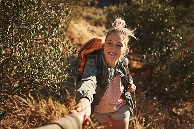 Buy stock photo Shot of a couple spending the day out hiking