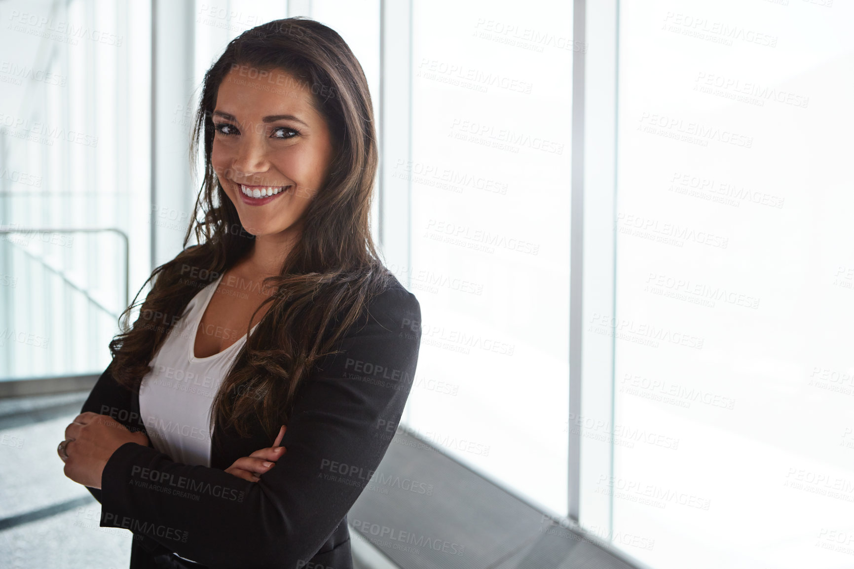 Buy stock photo Portrait of a smiling businesswoman posing in an airport terminal