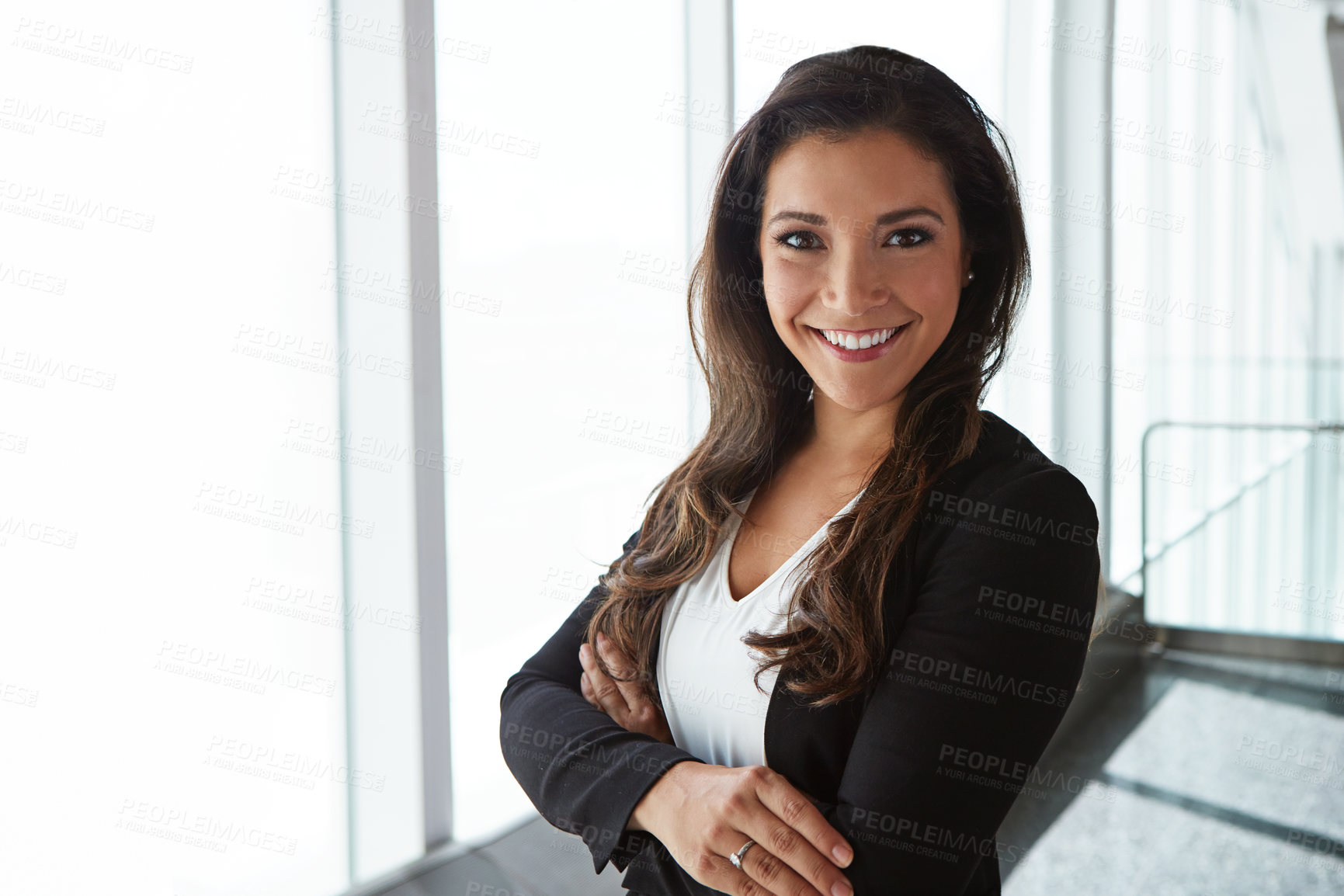 Buy stock photo Portrait of a smiling businesswoman posing in an airport terminal