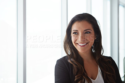 Buy stock photo Shot of a smiling businesswoman posing in an airport terminal