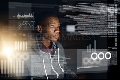 Buy stock photo Cropped shot of a young computer programmer working on source code