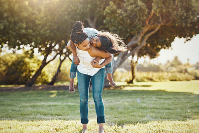 Buy stock photo Shot of a mother bonding with her daughter outdoors