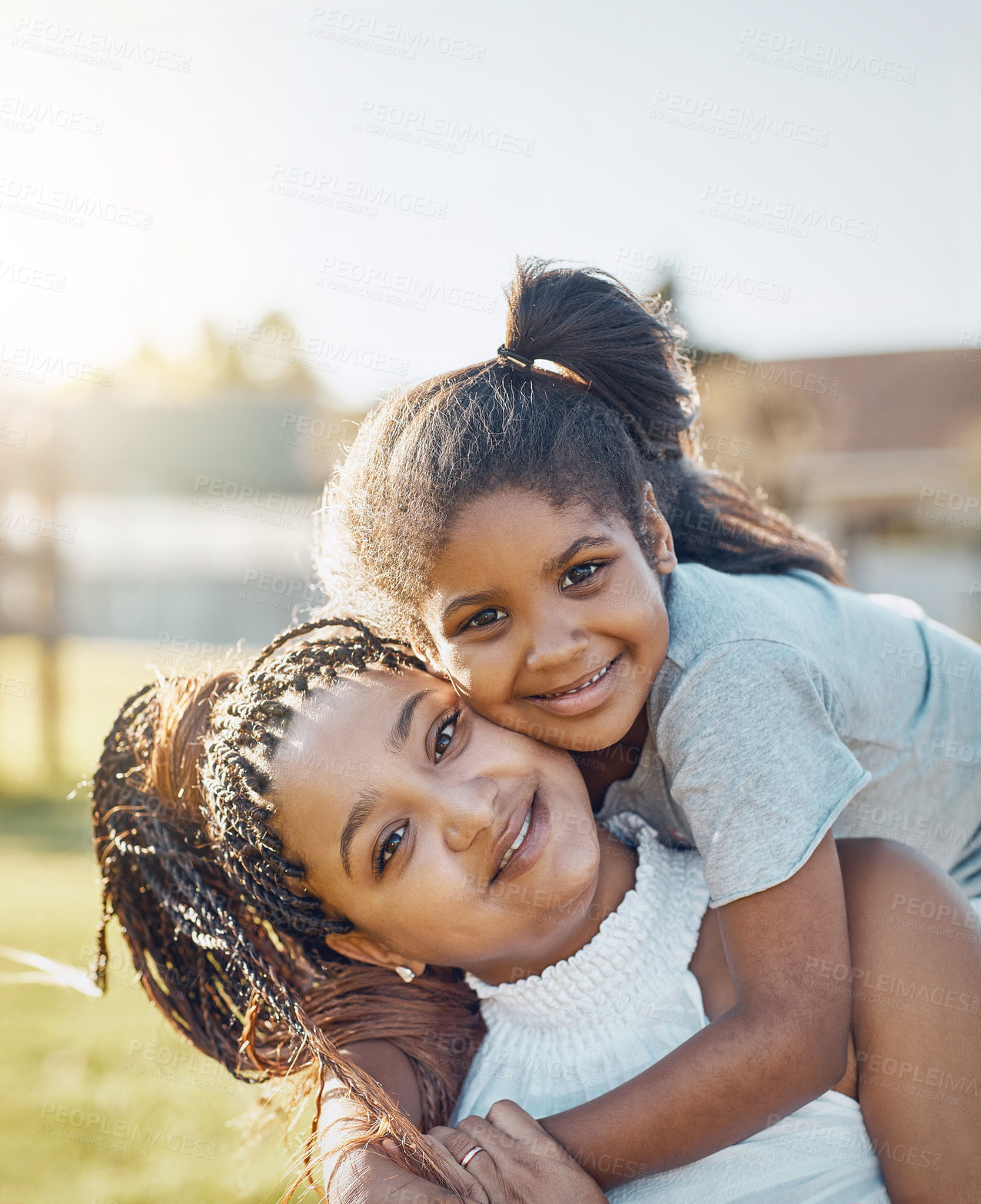 Buy stock photo Portrait of a mother bonding with her daughter outdoors