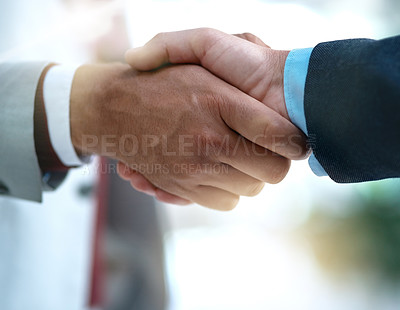 Buy stock photo Deal, handshake and business people for b2b partnership, welcome or hiring success. Thank you, shaking hands and person team in recruitment agreement, promotion or onboarding, negotiation or strategy