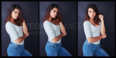 Buy stock photo Composite shot of a beautiful young woman posing in the studio