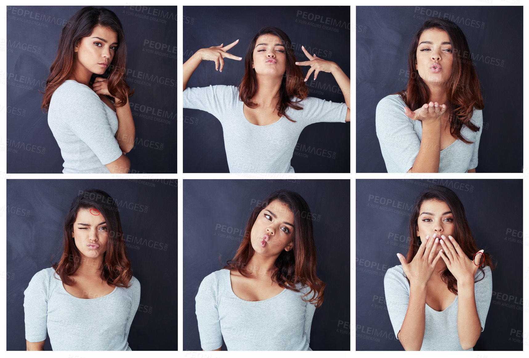 Buy stock photo Composite shot of a beautiful young woman posing in the studio