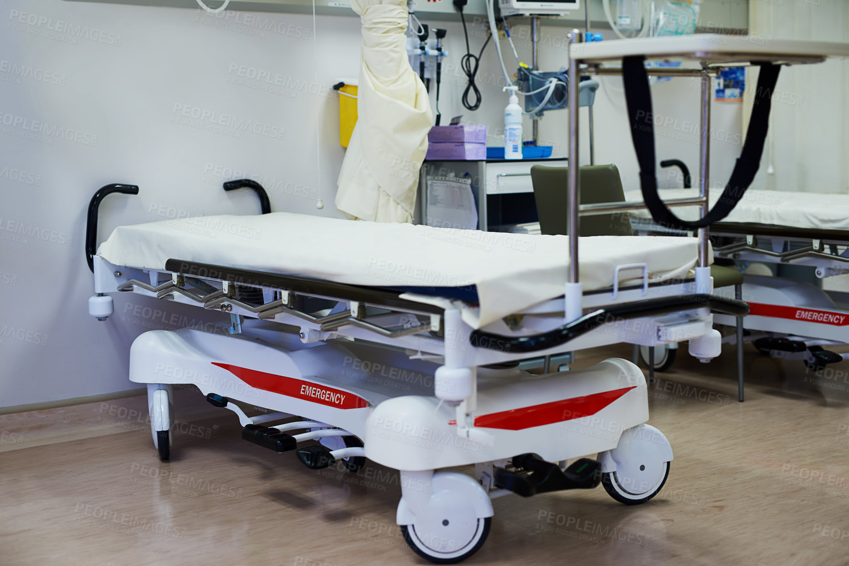 Buy stock photo Shot of a bed in a hospital ward