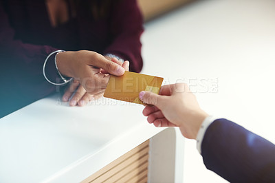 Buy stock photo Credit card payment, finance or customer hands giving store cashier or businessman money in an exchange. B2c shopping service, sales or closeup of people paying in a financial trade deal at retail 
