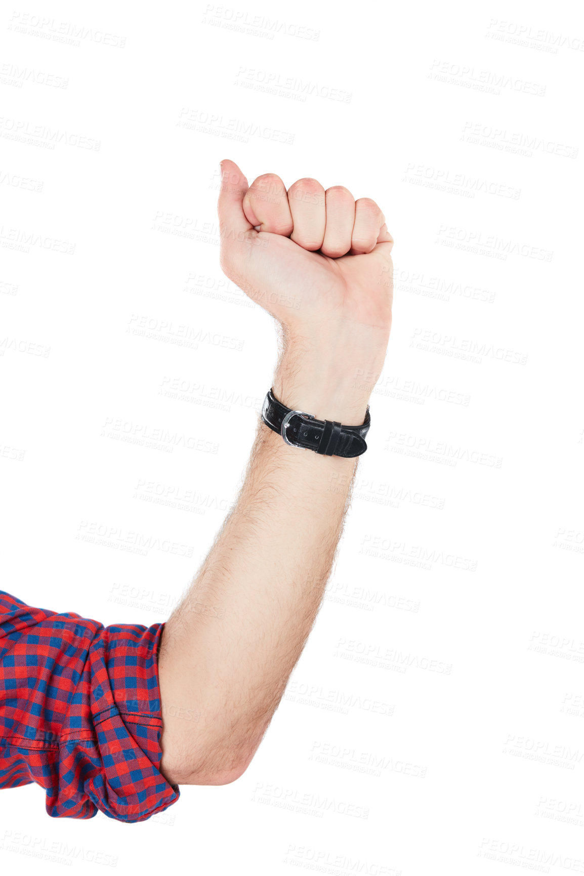 Buy stock photo Fist, sign language and hand in a studio for communication, counting or numbers with fingers. Countdown, person and man with a tension hand gesture or body language isolated by a white background.