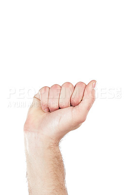Buy stock photo Sign language, fist and hand of a person for communication isolated on a white background in a studio. Zoom, countdown and fingers of a person to show numbers with a hand gesture on a backdrop