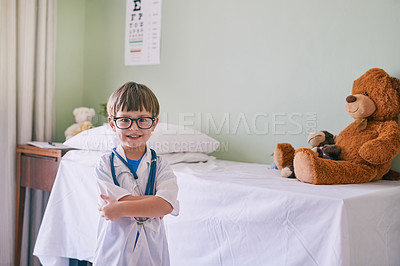 Buy stock photo Cropped shot of an adorable little boy dressed as a doctor