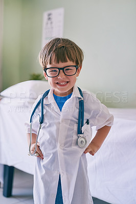 Buy stock photo Cropped shot of an adorable little boy dressed as a doctor