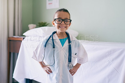 Buy stock photo Cropped shot of an adorable little girl dressed as a doctor