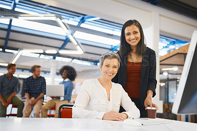 Buy stock photo Cropped portrait of two female designers working together in their office