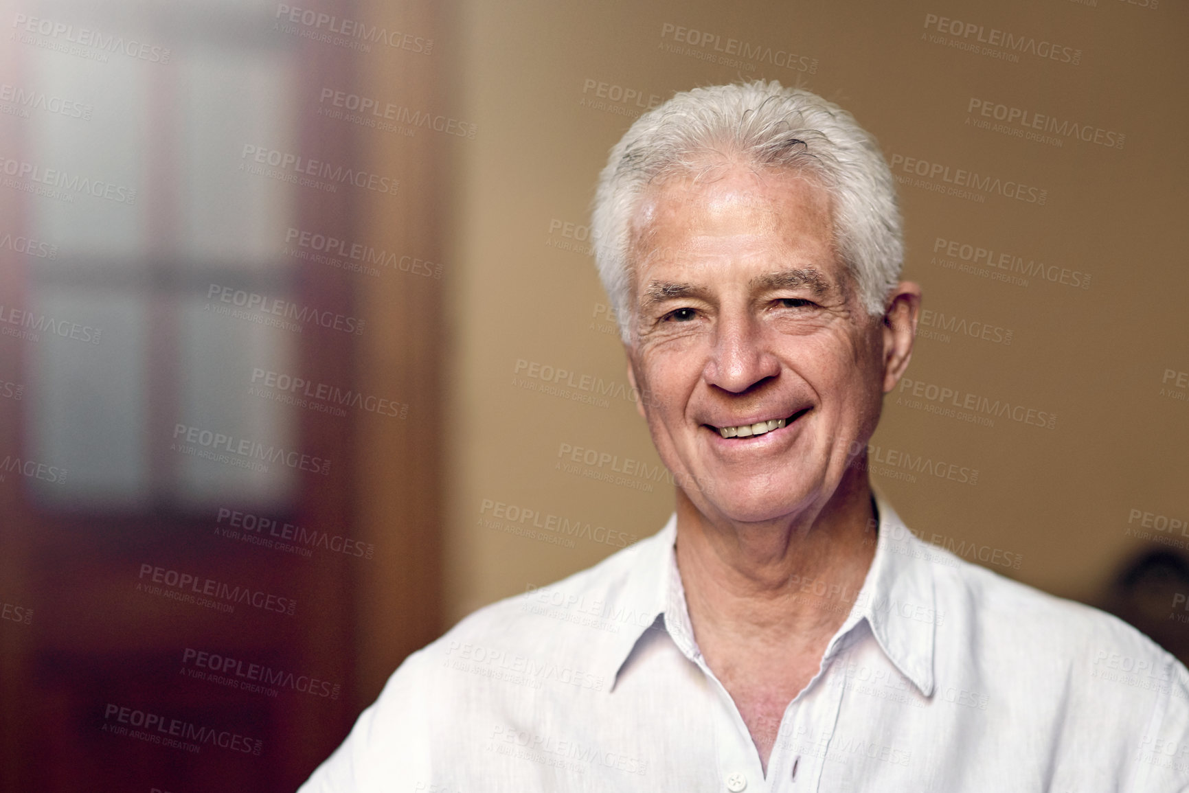 Buy stock photo Portrait of a happy senior man at home