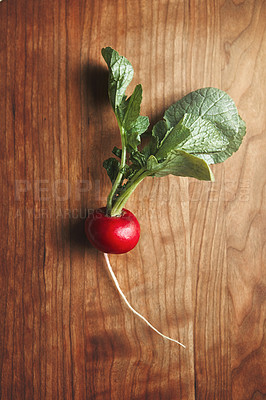 Buy stock photo High angle shot of fresh radish on a wooden surface