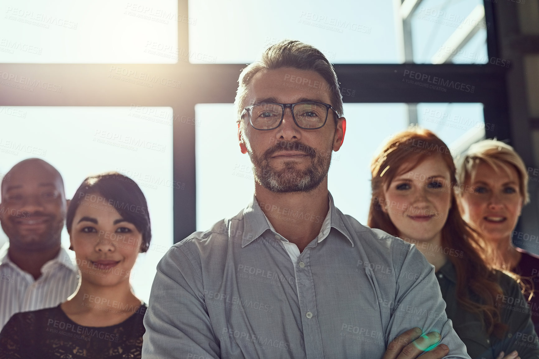 Buy stock photo Leadership, management and portrait of business people in office together for collaboration. Confidence, diversity and face of employee team in professional workplace for company mission or vision