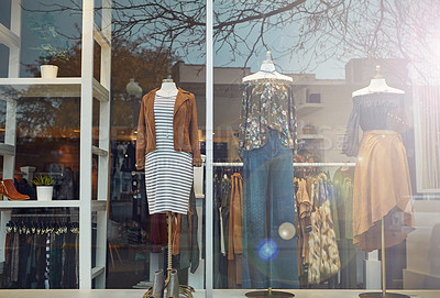 Buy stock photo Exterior shot of a clothing boutique