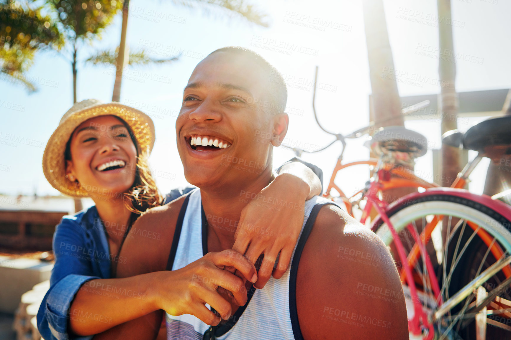 Buy stock photo Cropped shot of an affectionate young couple spending a summer’s day outdoors