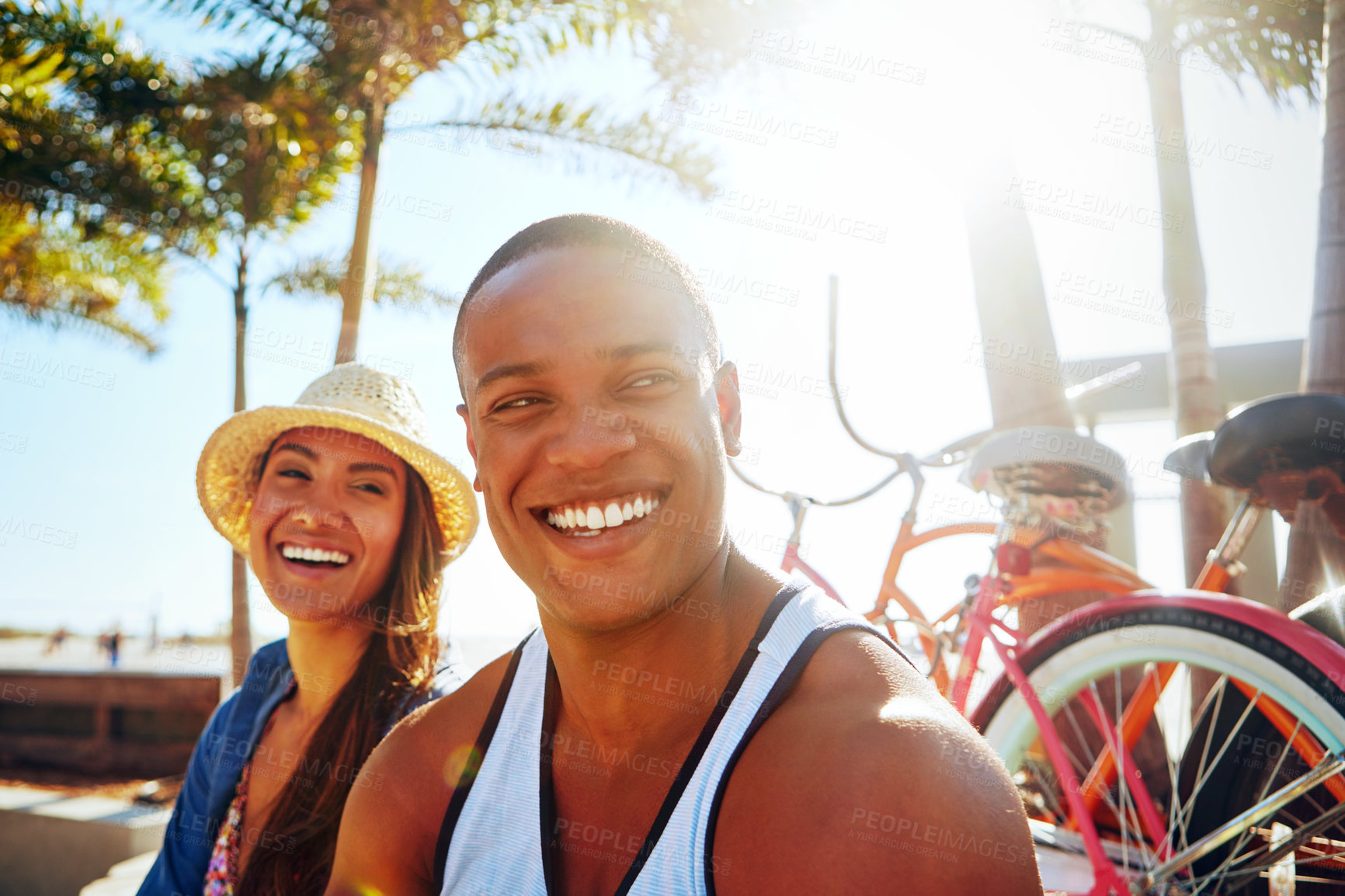 Buy stock photo Cropped shot of an affectionate young couple spending a summer’s day outdoors