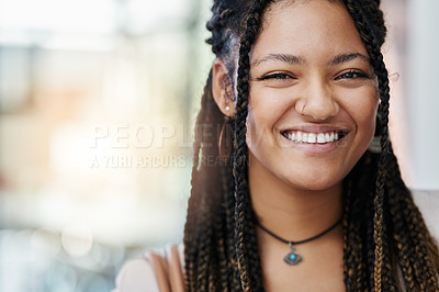Buy stock photo Cropped portrait of an attractive young female designer standing in her office