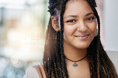 Buy stock photo Cropped portrait of an attractive young female designer standing in her office