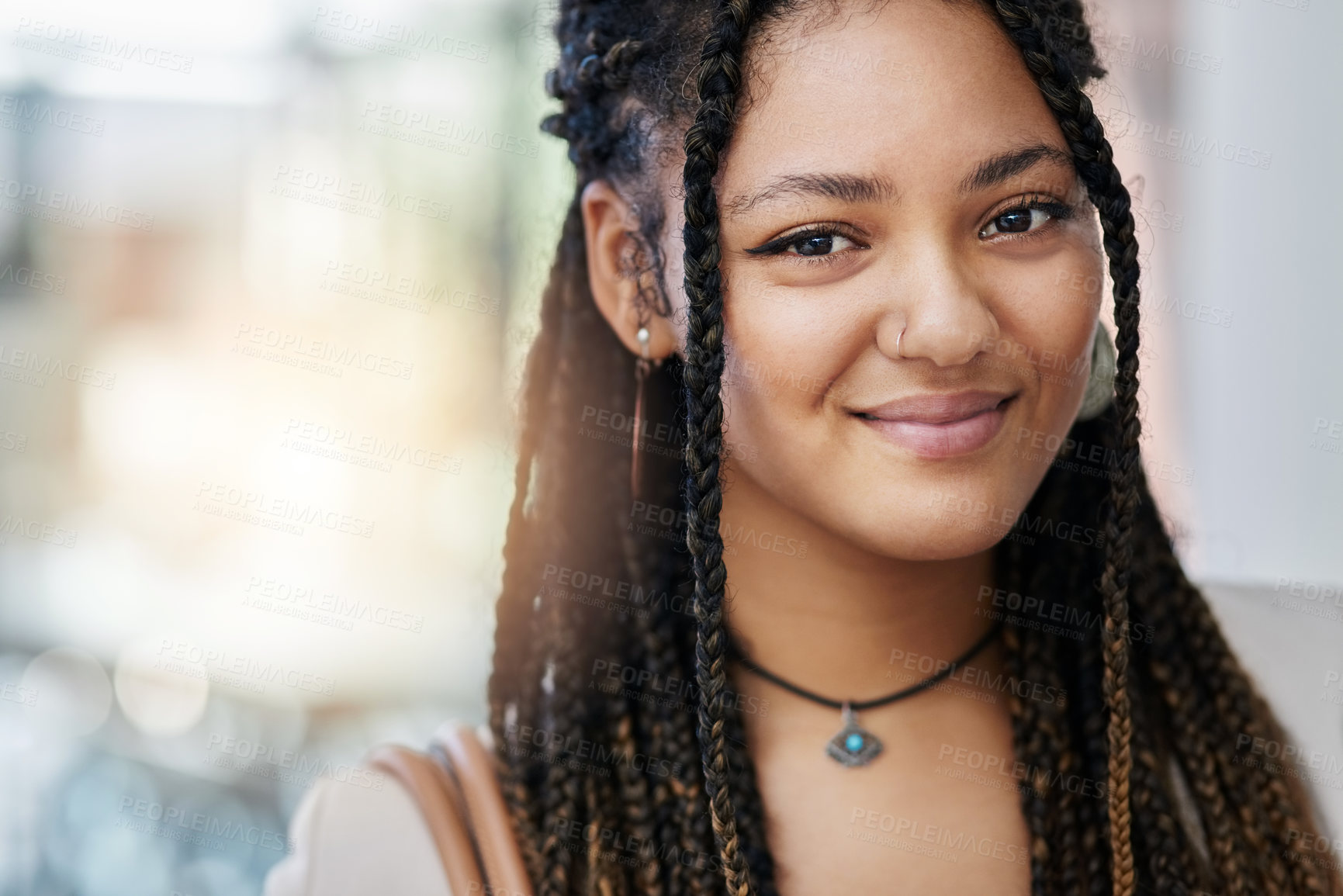 Buy stock photo Cropped portrait of an attractive young female designer standing in her office