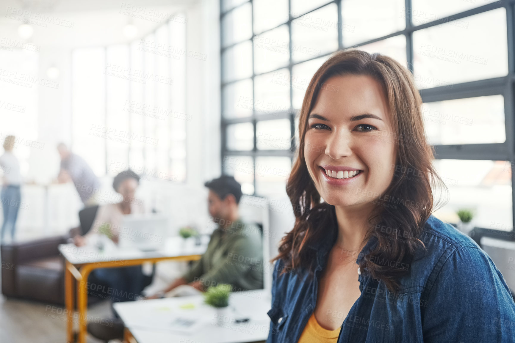 Buy stock photo Creative business woman, leader and smile for management, career or vision at the office. Portrait of a young designer standing and smiling in happiness for job, goals or startup at the workplace