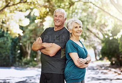 Buy stock photo Portrait of a senior couple out for a run together