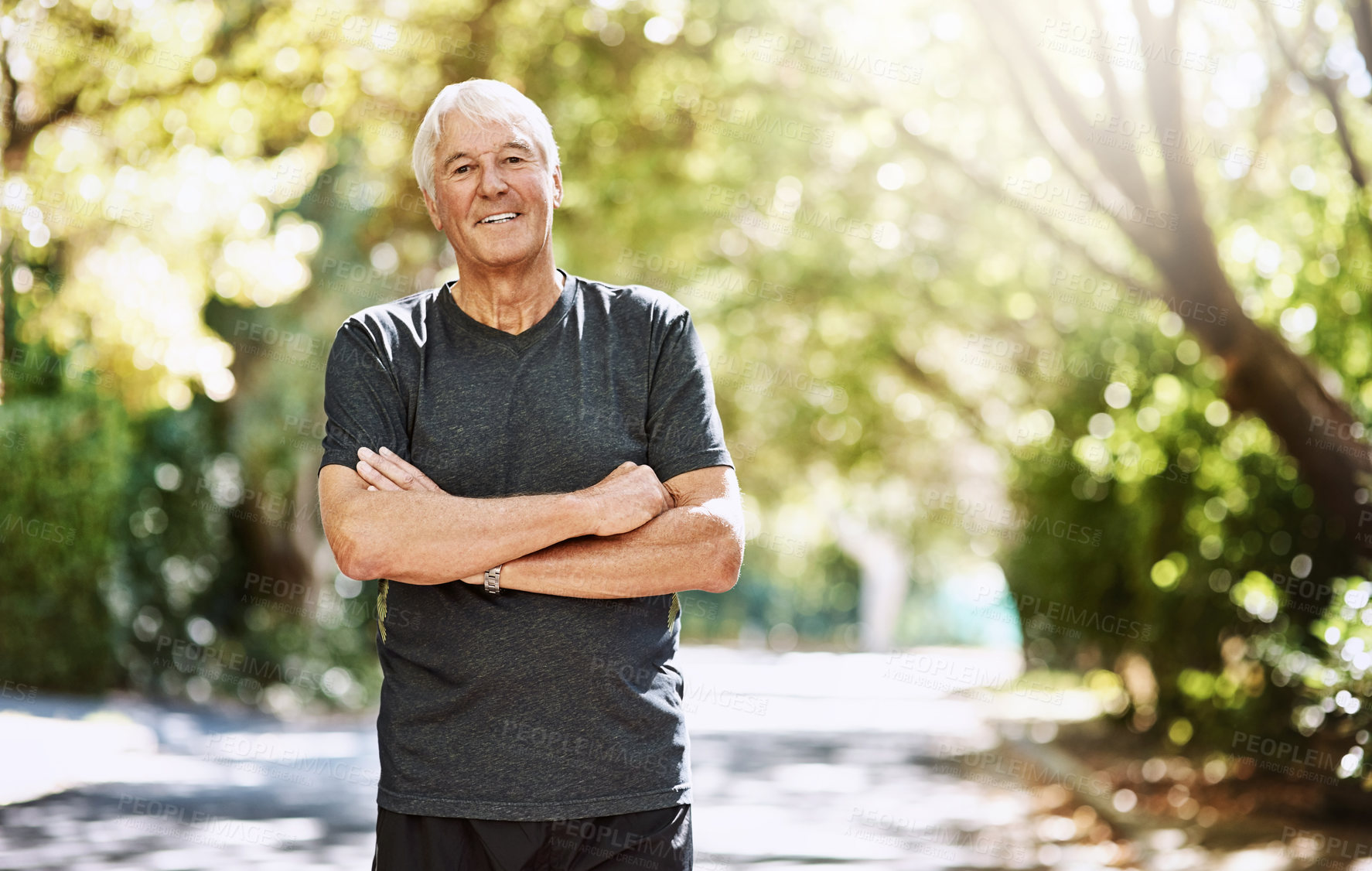 Buy stock photo Portrait of a senior man out for a run