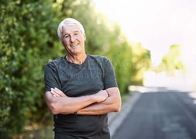 Buy stock photo Portrait of a senior man out for a run