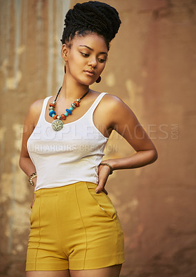 Buy stock photo Cropped shot of an attractive and trendy young woman