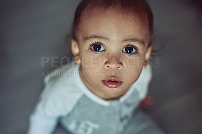 Buy stock photo Shot of an adorable baby boy at home