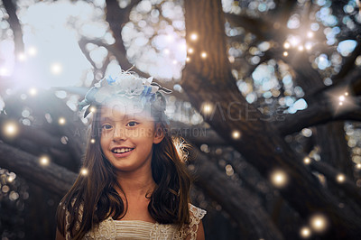 Buy stock photo Portrait of a little girl playing outside