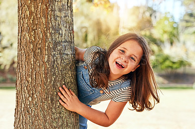 Buy stock photo Portrait of a little girl playing at the park