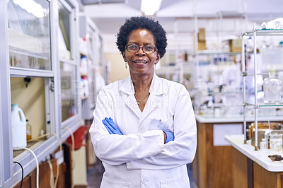 Buy stock photo Portrait of a female scientist standing in a lab