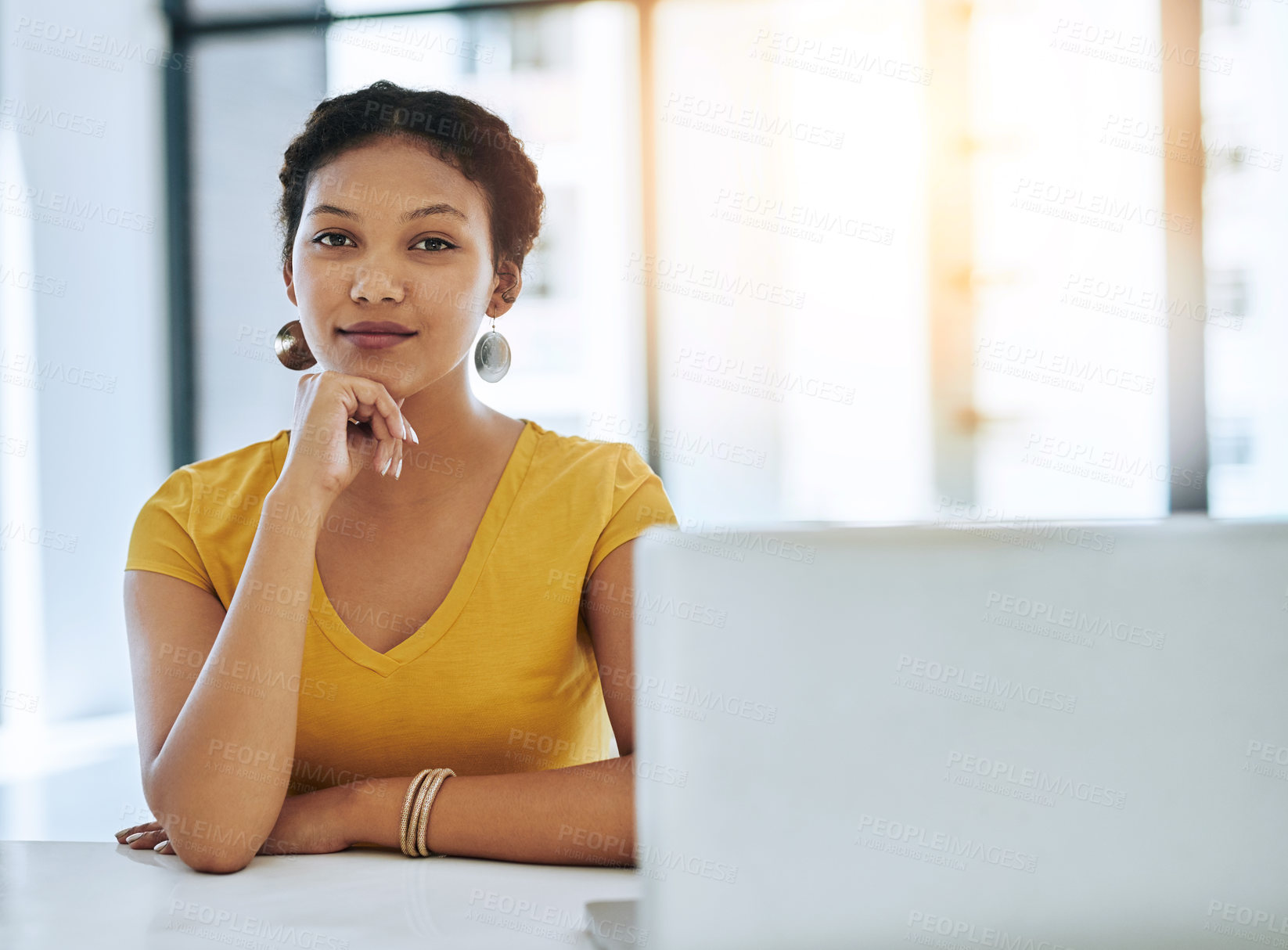 Buy stock photo Portrait of a confident young designer working in an office