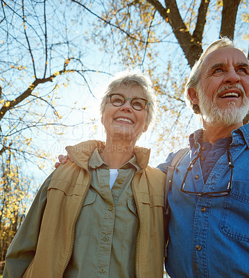 Buy stock photo Shot of a senior couple spending a day in nature together