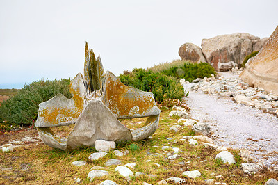 Buy stock photo Shot of a distinctive boulder at a campsite with no people