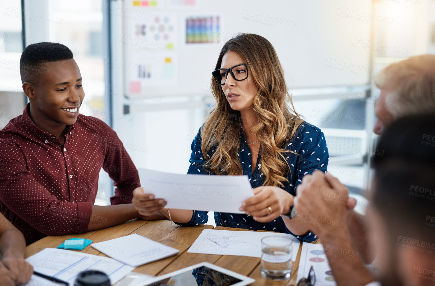 Buy stock photo Collaboration, documents and meeting with group of business people in office together for training workshop. Coaching, planning and report with employee team in workplace for upskill development