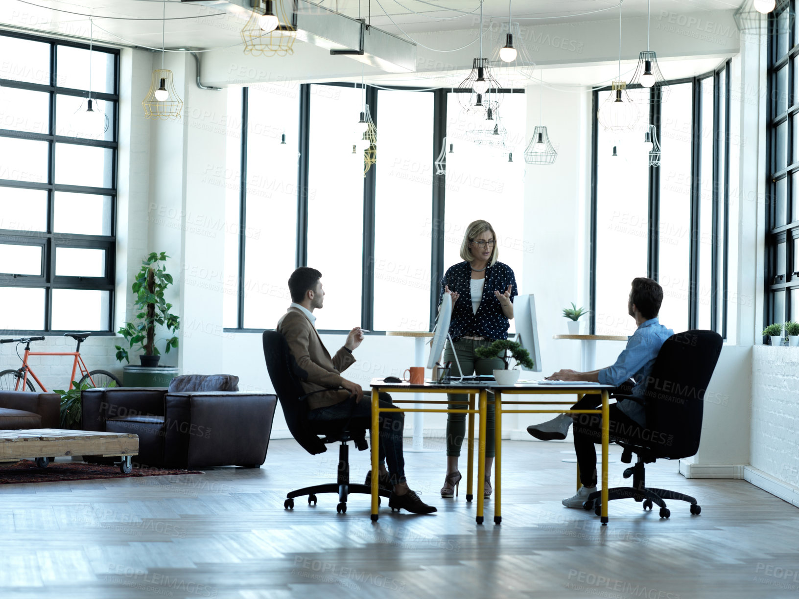 Buy stock photo Business woman leader, office team and accounting company collaboration. Finance employee group, work communication and working accountants planning with financial strategy data in a meeting at desk