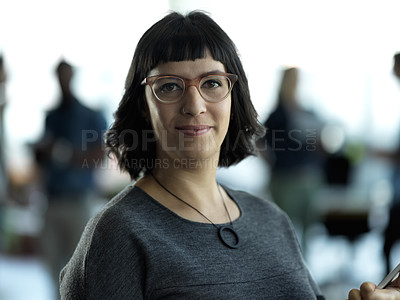 Buy stock photo Management, leadership and portrait of business woman for marketing, innovation or vision. Designer, mentor and future with face of employee for mindset, planning or success in digital agency startup
