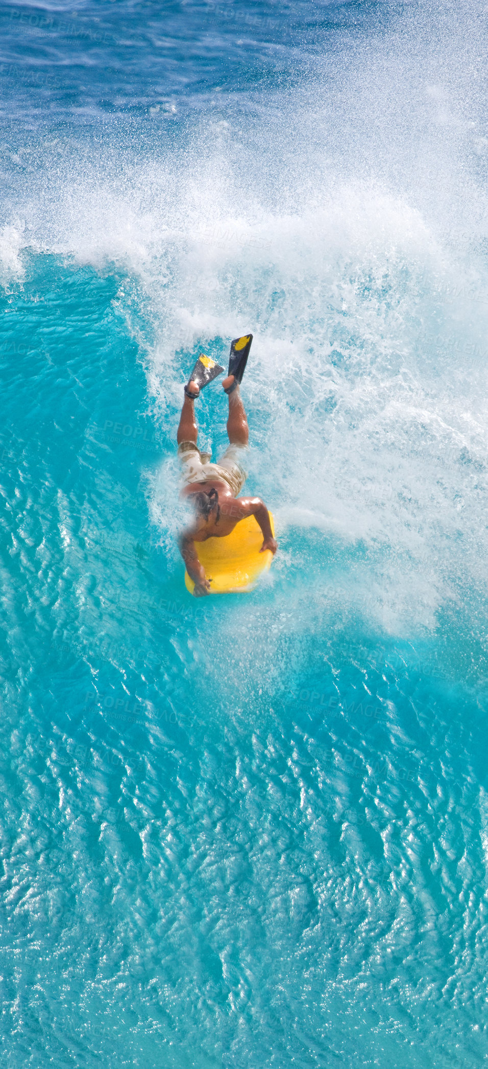 Buy stock photo buggy board surfing at Sunset Beach, Oahu