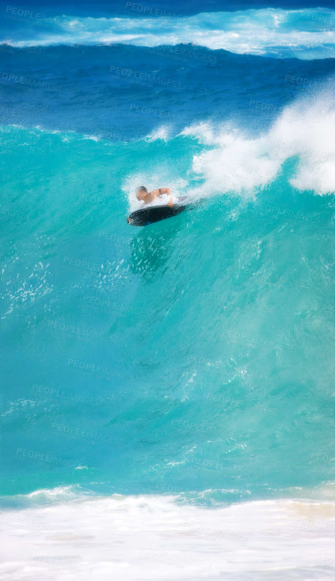 Buy stock photo buggy board surfing at Sunset Beach, Oahu